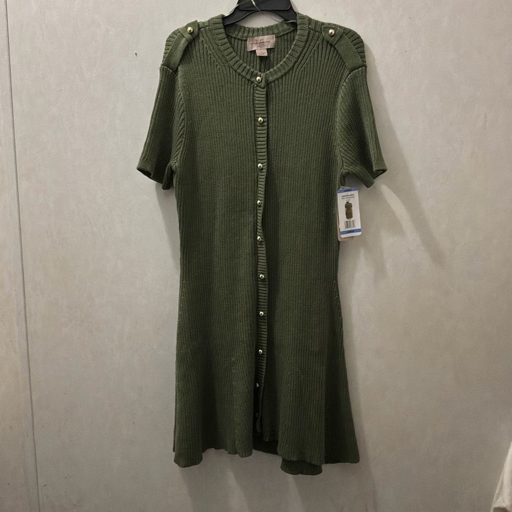 Green Knit Button-Down Dress